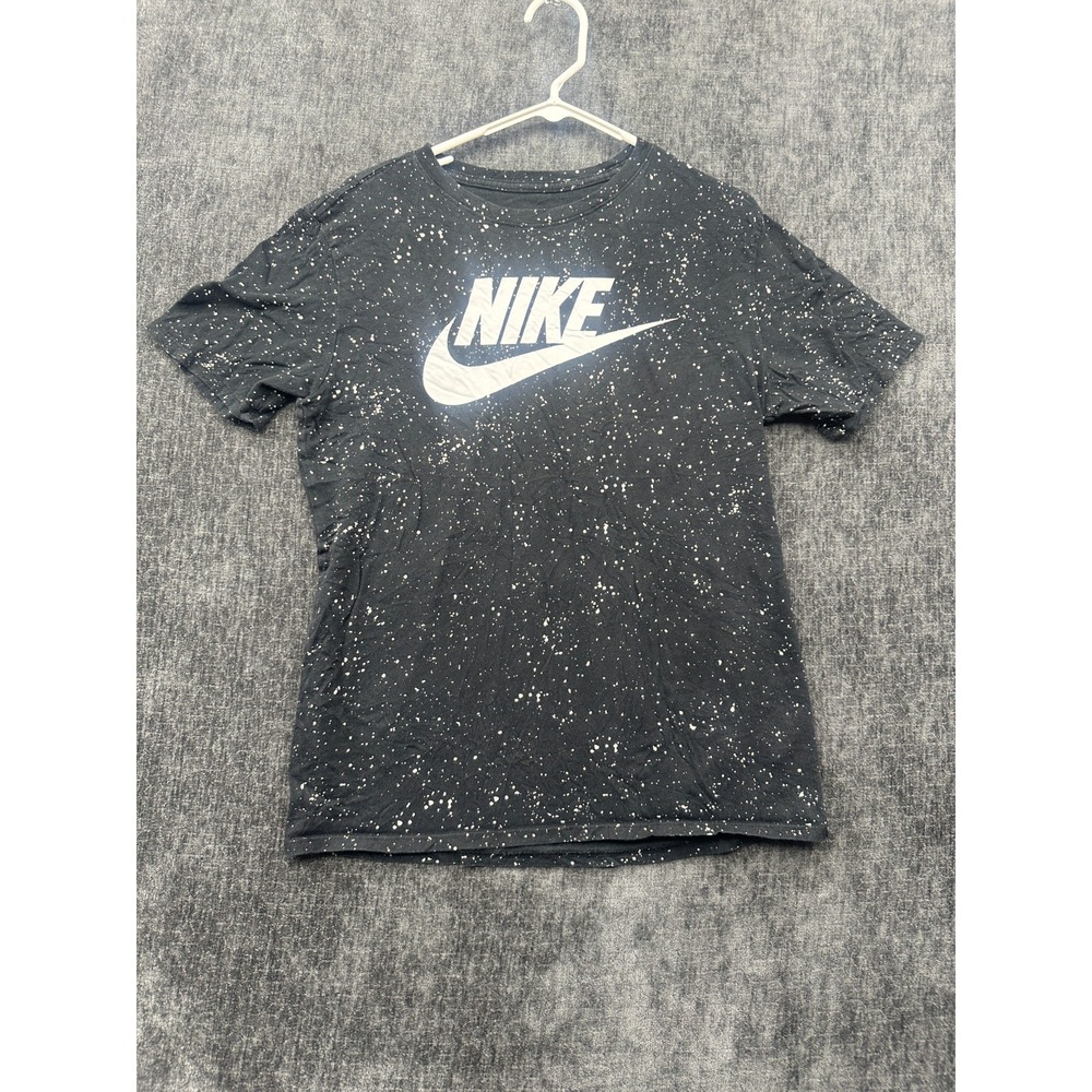 Nike Tee Shirt Unisex Medium Black White Speckled Paint Athletic Cut Crew Neck